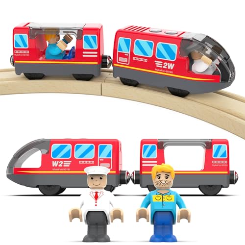 DxxD Eisenbahn Elektrische lok Holzeisenbahn Zug, Batteriebetriebenes Zugset (magnetische Verbindung), Lokomotivzug Motorzug Kompatibel mit Thomas, Brio, Spielzeuglok für Kinder ab 3 Jahren, Rosa von DxxD
