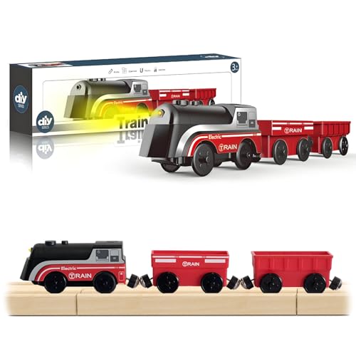DxxD Eisenbahn Elektrische lok Holzeisenbahn Zug Spielzeug, Batteriebetriebenes Lokomotivzug mit Frontscheinwerfern und Sound, Zugset Kompatibel mit Thomas, Brio, Spielzeugauto für Kinder ab 3 Jahren DxxD Eisenbahn Elektrische lok Holzeisenbahn Zug Spielzeug, Batteriebetriebenes Lokomotivzug mit Frontscheinwerfern und Sound, Zugset Kompatibel mit Thomas, Brio, Spielzeugauto für Kinder ab 3 Jahren von DxxD