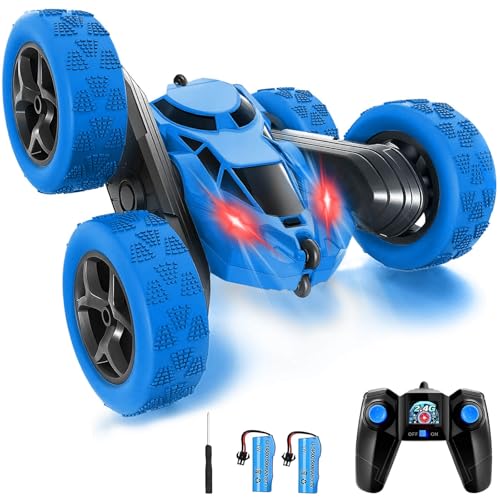 DxxD Ferngesteuertes Auto ab 3 4 5 6 7 8 9 Jahre, 4WD RC Drift Stunt Car mit LED Blinken, 2.4Ghz Doppelseitig 360° drehbare RC Stunt Crawler, Spielzeug Geschenke für Jungen Mädchen Kinder 3-12, Blau von DxxD