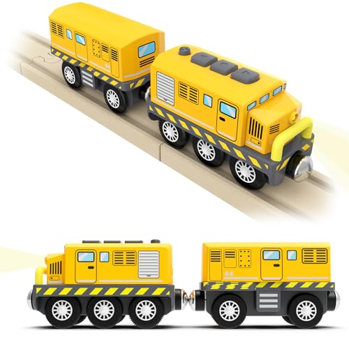 DxxD Eisenbahn Elektrische lok Holzeisenbahn Zug, Kinder Batteriebetriebenes Zugset, Lokomotivzug Kompatibel mit Thomas, Brio, Geschenke Spielzeug für 3 4 5 6 7 jährige Jungen Kleinkinder, Gelb von DxxD