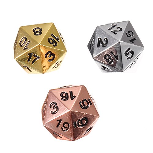 DyNamic 3Pcs Solid Metal D20 Polyhedral Dice Set Bright Kupfer Chrome Silver Gold D & D von TATUNER