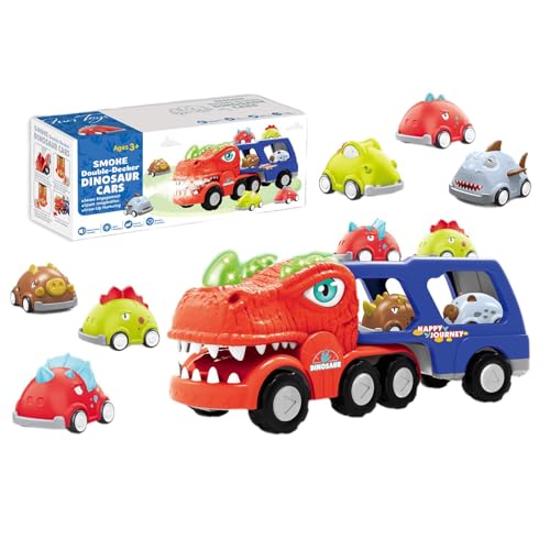 Dyeulget Dino-Truck, Dino-Autos,Tiertransporter mit Ton und Licht | Transportauto-Transporter-LKW-Spielzeug mit Dino-Figuren für Kinder, Dinosaurier-LKW für Weihnachtsgeburtstagsjungen von Dyeulget