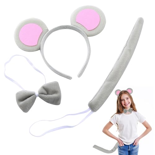 Dyiouxin 3 Stück Tier Kostüm Set,Maus Ohren Grau,Tier Verkleidung Set,Maus Ohren Haarreif,Schwanz,Fliege,maus kostüm für Kinder Erwachsener,für Cosplay Geburtstagsfeier Karneval Kostüm Party Zubehör Dyiouxin 3 Stück Tier Kostüm Set,Maus Ohren Grau,Tier Verkleidung Set,Maus Ohren Haarreif,Schwanz,Fliege,maus kostüm für Kinder Erwachsener,für Cosplay Geburtstagsfeier Karneval Kostüm Party Zubehör von Dyiouxin
