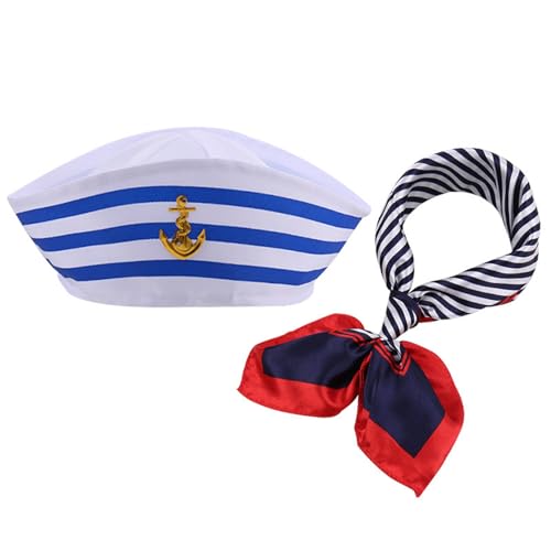 Dyiouxin Matrosenmütze,Matrosenmütze und Schal,Verstellbare Kapitänsmütze,Matrosen Kostüm Damen Herren Kinder,Marineblaues Outfit,Partyhut als Marine Kostüm Accessoire Dyiouxin Matrosenmütze,Matrosenmütze und Schal,Verstellbare Kapitänsmütze,Matrosen Kostüm Damen Herren Kinder,Marineblaues Outfit,Partyhut als Marine Kostüm Accessoire von Dyiouxin