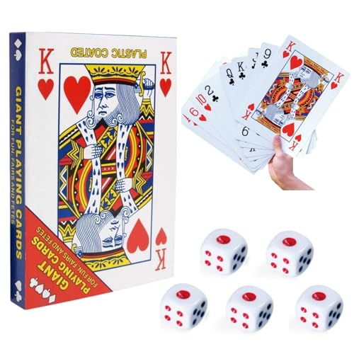 Dyiouxin Übergroßes Poker Deck,52 Stück Jumbo Pokerkarten,mit 5 Würfel für Familie, Party, Pokerkarten, Spiele Karten(17.5x12.5cm) von Dyiouxin