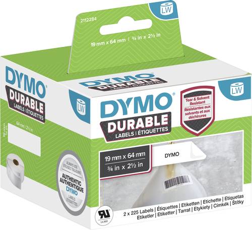 DYMO 2112284 Etiketten Rolle 64 x 19mm Polypropylen-Folie Weiß 900 St. Permanent haftend Universal- von Dymo