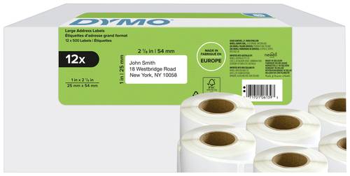 DYMO 2177563 Etiketten Rolle 25 x 54mm Weiß 6000 St. Permanent haftend Versand-Etiketten von Dymo