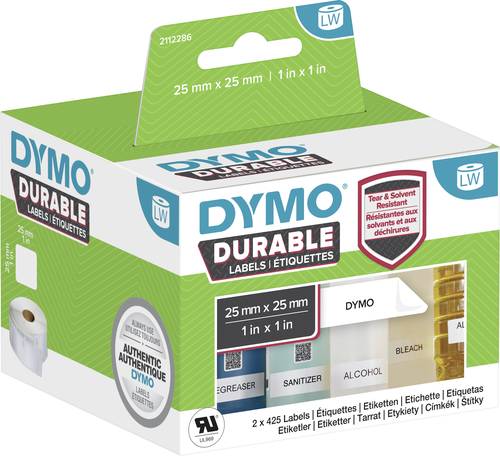 DYMO 2112286 Etiketten Rolle 25 x 25mm Polypropylen-Folie Weiß 1700 St. Permanent haftend Universal von Dymo
