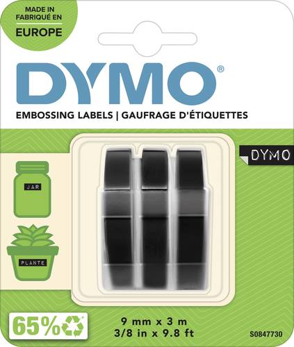 DYMO 3D Prägeband, Schriftband 3er Set Bandfarbe: Schwarz Schriftfarbe: Weiß 9mm 3m S0847730 von Dymo