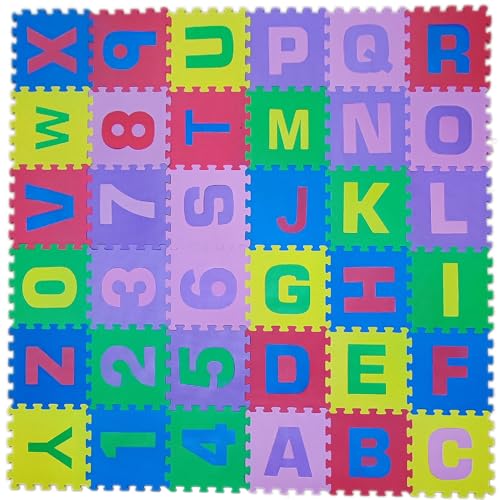 Puzzlematte 36 Plättchen (86 Teile) aus Gummi mit Buchstaben und Zahlen Riesig 180x180cm (3,24m2) von DynaSun