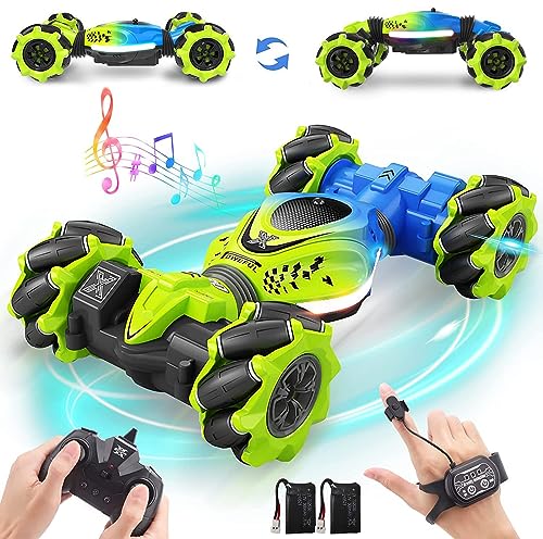 Dysaim Ferngesteuertes Auto RC Stunt Car Ferngesteuerte Auto mit Handsteuerung 2,4 GHz 4WD 360° Drehung Crawler Offroad Drift 2 Akku Musik Oster Geschenk für Junge Mädchen ab 6 7 8 9 10 12 Jahre von Dysaim