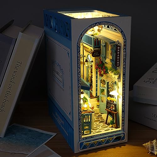 Dzaayediiy DIY Book Nook Kit, 3D Holz Puzzle Bücherregal Einsatz Dekor mit warmem Licht DIY Miniatur Puppenhaus Modellbausatz von Dzaayediiy