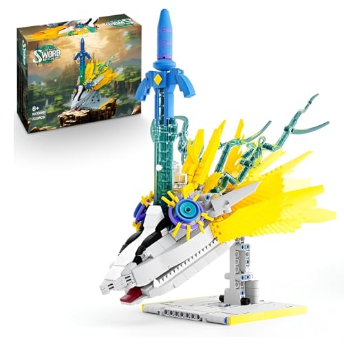 Baumeister Schwert Bausteine Bausatz, 702 Stück Kreative Drachenkopf Basis Schwert Klemmbausteine Kit, Tier MOC Weaponry Modell Spielzeug, Geschenke für Fans Kinder Erwachsene und Heim Büro Deko von DzirePada