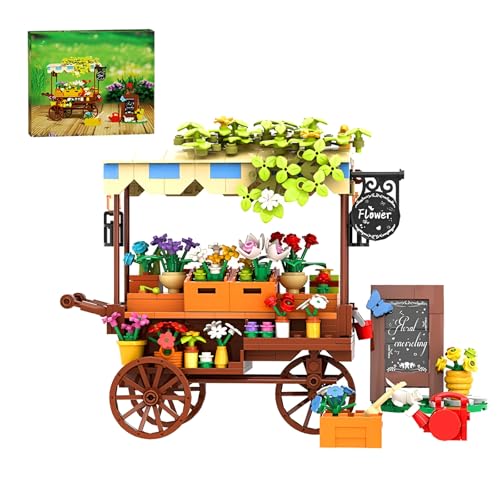Blumen Auto Bausteine Bausatz, MOC Botanische Sammlung Fahrzeug Klemmbausteine mit Floriden Bonsai, Blumen Geschäft Werkzeuge Unterschrift Kätzchen Spielzeug, Kreative Kinder Erwachsene Geschenke von DzirePada