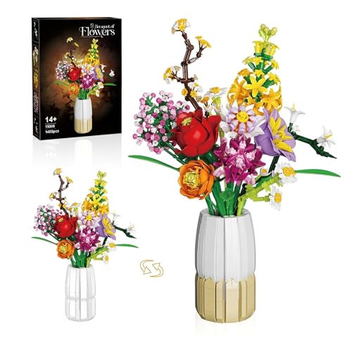 Blumen Strauß Bausteine mit Vase, 1458Stück Künstliche Blumen Botanische Sammlung Blöcke Kit für Frauen - Blumen-Sets für Haus Büro Dekor, Geschenke für Erwachsene Muttertag Geburtstag Valentinstag Blumen Strauß Bausteine mit Vase, 1458Stück Künstliche Blumen Botanische Sammlung Blöcke Kit für Frauen - Blumen-Sets für Haus Büro Dekor, Geschenke für Erwachsene Muttertag Geburtstag Valentinstag von DzirePada