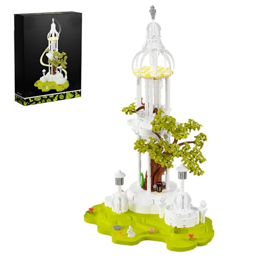 DzirePada Ancient Baum Weiß Pavilion Mini Baustein Baukasten, 1566Stück Kreative Architektur Modell Spielzeug, Pflanze Gazebo Konstruktionen Klemmbausteine Kit, Ideen Geschenke für Kinder Erwachsene von DzirePada