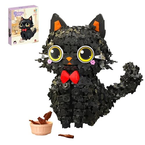 DzirePada Blütenkater Mini Bausteine Bausatz, 1651Stück Niedliche Katze Mrico Klemmbausteine, Kreative Tiere Kätzchen Modell Spielzeug, Ideen Geschenke für Kinder Erwachsene Büro Home Decor von DzirePada