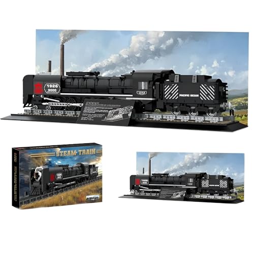 DzirePada Dampfeisenbahn Bausteine Bausatz mit Backdrop, 1546Stück Technische Eisenbahn Modell Spielzeug, Büro Haus Fahrzeug Sammlung Klemmbausteine Kit, Ideen Geschenke für Kinder Erwachsene(66801) von DzirePada