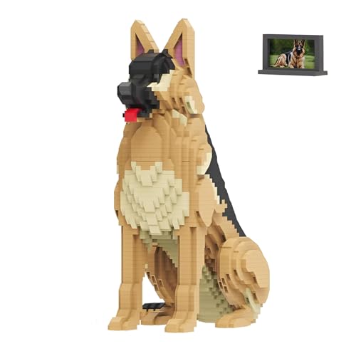 DzirePada Deutscher Hirtenhund Micro Bausteine Bausatz, 2632Stück Tier Modell Spielzeug, Polizeihunde und Haustiere Mini Klemmbausteine für Haus Büro Deko, Ideen Geschenke für Kinder Erwachsene von DzirePada