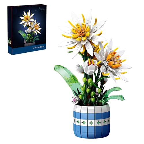 DzirePada Epiphyllen Strauß Bausteine Bausatz mit Vase, Künstliche Blumen Dekoration Modell Spielzeug, 835Pcs Florale Bonsai Klemmbausteine Kit, Große Jahrestag Frauen Mädchen Erwachsene Geschenke von DzirePada
