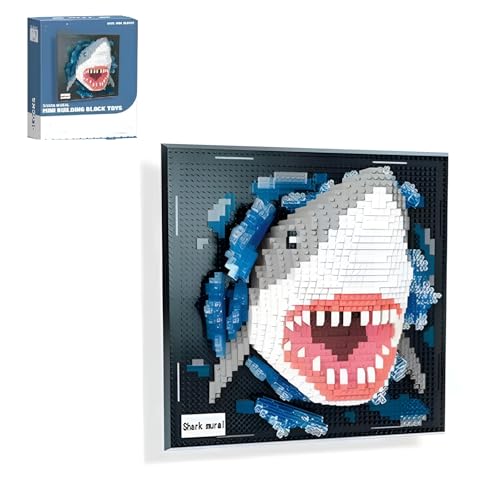 DzirePada Haifisch Micro Mini Baustein Bausatz, 2166Stück Tier Modell Spielzeug, Einzigartige Haus Wanddekoration oder Tisch Display, Kreative Geburtstag Geschenk Spielzeug für Kinder Jugendliche von DzirePada