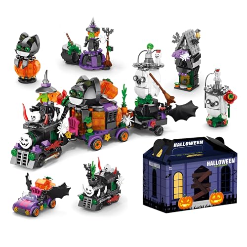 DzirePada Halloween Bausteine Bausatz, 6-in-1 Halloween Geisterzug Modell Spielzeug Bausatz, Niedliche Bausteine Party Geschenke Set für Erwachsene (601 Teile) von DzirePada