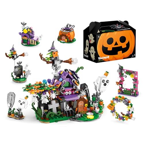 DzirePada Halloweensches Spukhaus Bausteine Bausatz, Halloween 6-in-1 Horrorhaus, 603 Teile Kürbisgeist Bausatz Modell Spielzeug, Halloween Party Geschenke Kinder Jungen Mädchen DzirePada Halloweensches Spukhaus Bausteine Bausatz, Halloween 6-in-1 Horrorhaus, 603 Teile Kürbisgeist Bausatz Modell Spielzeug, Halloween Party Geschenke Kinder Jungen Mädchen von DzirePada