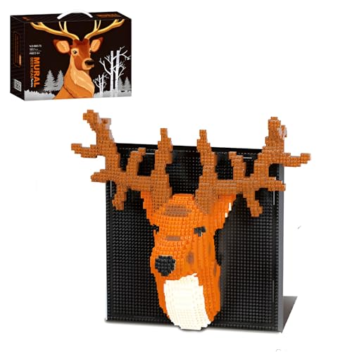 DzirePada Hirsch Wand Kunst Baustein Bausatz, 1651Stück Tier Modell Spielzeug, Einzigartige Haus Wanddekoration oder Tisch Display, Kreative Geburtstagsgeschenk Spielzeug für Kinder Teens von DzirePada