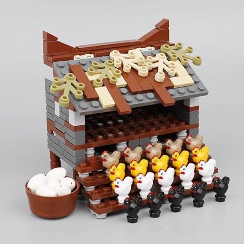 Hühnerfarm Bausteine Bausatz, MOC Farm Hühnerstall Bausteine Modell Spielzeug mit 20 Hühnern, DIY Farm Erweiterungszubehör, Kreativer Tierhaus Klammerblöcke Kit, Geschenkideen für Kinder und Erwachsen von DzirePada