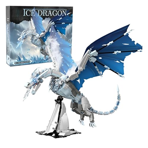 DzirePada Ideen Eisdrachen Bausteine Bausatz, Drachen Modell STEM Spielzeug, Tiere Klemmbausteine für Fans Home Decor, Kreatives Geschenk für Kinder Jungen & Mädchen Erwachsene (1019 Stück) von DzirePada