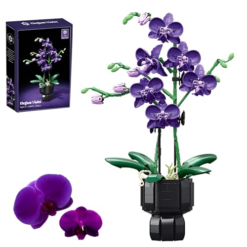 DzirePada Lila Orchidee Blume Bausteine Bausatz, 666 STK. Botanik Sammlung Modell für Heim Decor, Künstliche Blumen Klemmbausteine Set, große Geschenke für Geburtstag und Jahrestag für Sie und Ihn von DzirePada