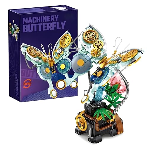 DzirePada Maschinen Schmetterling Bausteine Bausatz, 521Stück Tier Klemmbausteine mit Display Regal, Kreative Insekten Modell Spielzeug für Büro Home Decor, Ideen Geschenke für Kinder Erwachsene von DzirePada