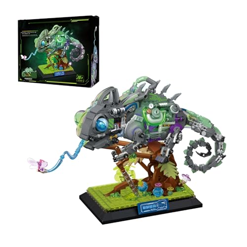 DzirePada Mechanisches Chamäleon Bausteine Bausatz mit Sockel, Technick Regenwald Tiere Sammeln Anzeige Modell Spielzeug, Kreative Chamäleon Klemmbausteine Kit, Ideen Geschenke für Kinder Erwachsene von DzirePada