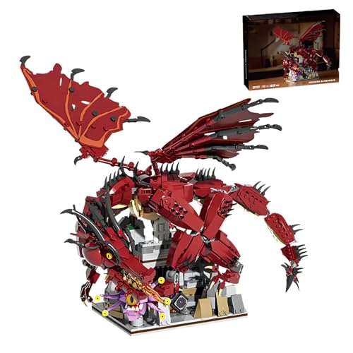 DzirePada Monster Fantasy World Rote Drachen Bausteine Bausatz, 1856 Teile Tierspiel Modell Spielzeug, Magische Drachen mit Basis Klemmbausteine, Geschenkideen für Kinder und Erwachsene von DzirePada