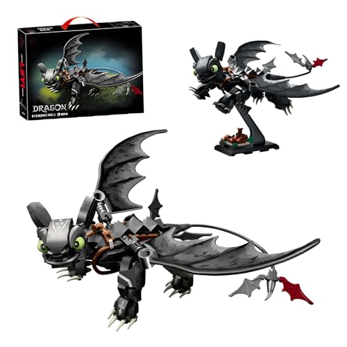 DzirePada Nacht Schwarzer Drache Bausteine Bausatz, 408 Stück Kreative Film Tiere Modell Spielzeug, Drachen Enthusiast Ziegel Bausatz, Ideen Geschenke für Kinder Erwachsene und Büro Haus Deko von DzirePada