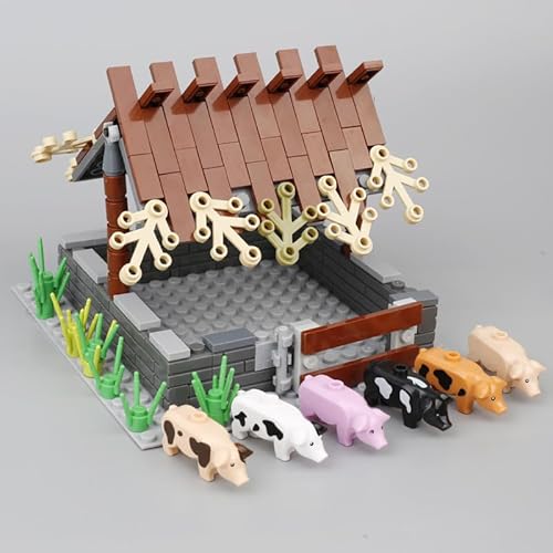 DzirePada Schweinefarm Bausteine Bausatz, STEM Schweinenest Steine Modell Spielzeug mit 6 Ferkeln, DIY Farm Erweiterungszubehör, MOC TierKlammerblöcke Kit, Ideengeschenke für Kinder Erwachsene (C) von DzirePada