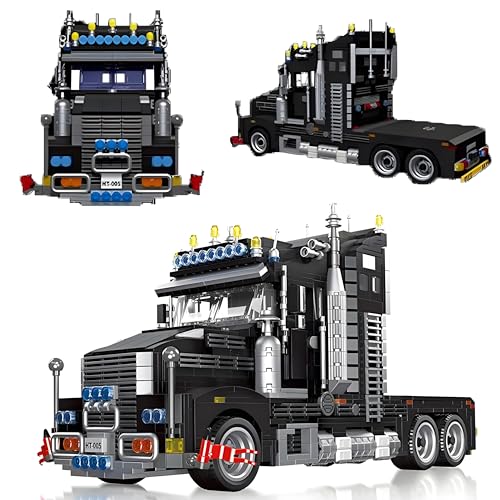 DzirePada Schwerlastwagen Bausteine Bausatz, 1545 Teile Sammelbare LKW Kopf Modell Spielzeug, Technik Schwertransport Fahrzeuge Klemmbausteine Kit, Ideen Geschenke für Jungen Kinder Erwachsene von DzirePada