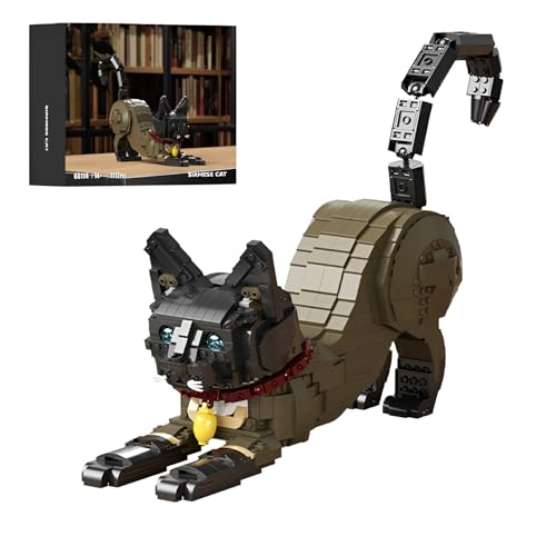 DzirePada Siamesische Katze Bausteine Bausatz, 1117Stück Niedliche Kätzchen Tiere Modell Spielzeug, STEM Gestreckt Katze Klammerblöcke Kit, Ideen Geschenke für Kinder Erwachsene von DzirePada