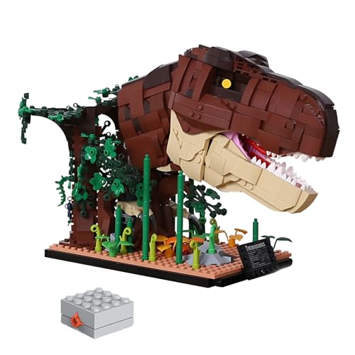 DzirePada Tyranosaurus Rex Kopf Baustein Bausatz, 1258+Stück Cooles Dinosaurier Welt Modell Spielzeug, STEM Tier Klammerblöcke Kit, Ideen Geschenke für Kinder Erwachsene von DzirePada
