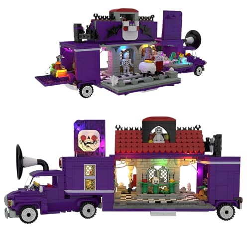 DzirePada Zwang Nacht Spuk Foodtruck Bausteine Satz, 1224 Teile Gruselige Halloween-Fahrzeuge Modell Spielzeug, Phantom Auto Ziegel Bausatz, Geschenkideen für Kinder Erwachsene von DzirePada