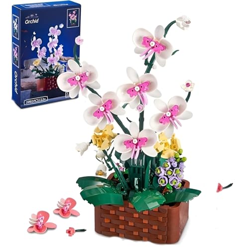 DzirePada Zwei Farbe Petal Orchidee Blume Bausteine Bausatz, 1001Stück Orchidee Floral Bonsai Klemmbausteine, künstliche Blumen Modell Spielzeug, Ideen Geschenke für Kinder Erwachsene Frauen von DzirePada