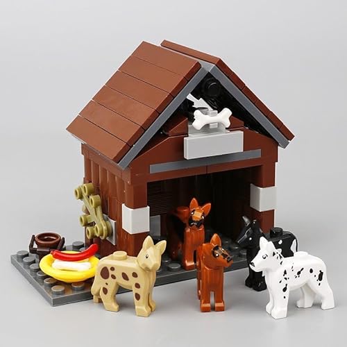 Zwinger Bausteine Bausatz, 5 Hunde + Zwinger Klammerblöcke Kit, DIY Bauernhof Erweiterungs Zubehör, Tier Modell Spielzeug Bausteine Kit, MOC Konstruktionsspielzeug Set für Kinder Erwachsene (D) von DzirePada