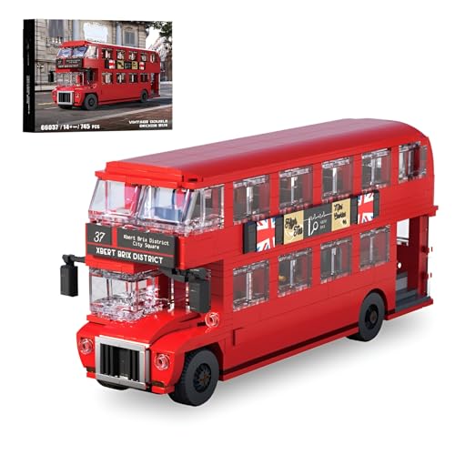 Oldtimer Doppeldecker Bus Bausteine Bausatz, 745Teile Stadt Reisebus Fahrzeug Modell Spielzeug, STEM Bus Station Klemmbausteine Kit, Ideen Geschenke für Kinder Erwachsene und Büro Home Decor von DzirePada