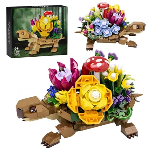 Schildkröte Sukkulenten Pflanzgefäß Baustein Bausatz, 477Stück Schildkröte Blumen Topf Bauklötze Kit, Tiere Botanical Collection Model Spielzeug, Ideen Geschenke für Mädchen, Frauen, Haus Dekor von DzirePada