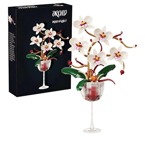 Weinglas Orchidee Bausteine Bausatz, 512Teile Rotwein Becher künstliche Blume Pflanze Spielzeug Baukasten, botanische Sammlung Modells, großes Geschenk für Geburtstag und Jahrestag für Sie und Ihn von DzirePada