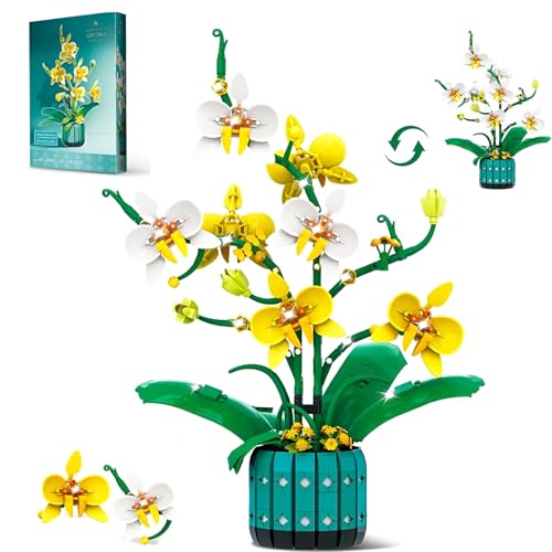 Zwei Farbe Petal Orchidee Blume Bausteine Bausatz, 1110Stück weiß und gelb Orchidee Floral Bonsai Klemmbausteine, künstliche Blumen Modell Spielzeug, Ideen Geschenke für Kinder Erwachsene Frauen Zwei Farbe Petal Orchidee Blume Bausteine Bausatz, 1110Stück weiß und gelb Orchidee Floral Bonsai Klemmbausteine, künstliche Blumen Modell Spielzeug, Ideen Geschenke für Kinder Erwachsene Frauen von DzirePada