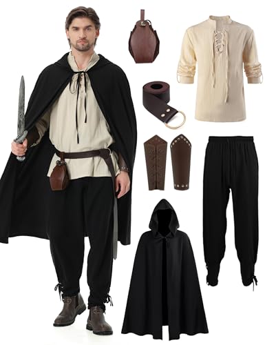 Dzorim Mittelalter Kleidung Herren Set Renaissance Kostüm Mittelalterliches Piratenhemd Mittelalter Hose Viking Kostüm mit Mantel, Gürtel, Handgelenkschützer, Goldmünzenbeutel Dzorim Mittelalter Kleidung Herren Set Renaissance Kostüm Mittelalterliches Piratenhemd Mittelalter Hose Viking Kostüm mit Mantel, Gürtel, Handgelenkschützer, Goldmünzenbeutel von Dzorim