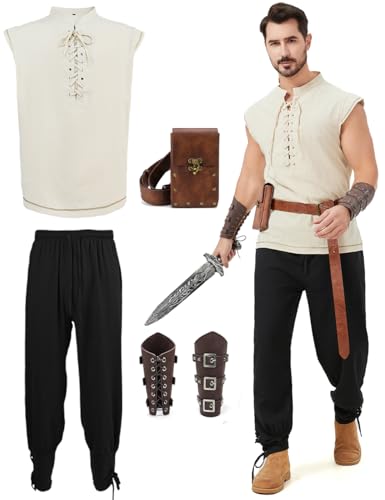 Dzorim Renaissance Kostüm Mittelalter Herren Kostüme 7 Stückmit Viking Kostüm Männer Piratenhemd Herren Lang Hose Gürtel Handgelenkgurt Dzorim Renaissance Kostüm Mittelalter Herren Kostüme 7 Stückmit Viking Kostüm Männer Piratenhemd Herren Lang Hose Gürtel Handgelenkgurt von Dzorim