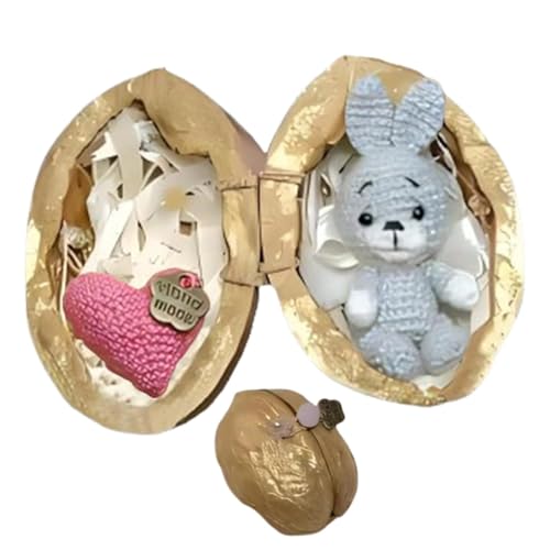 DzpKrka Häkeltier In Walnussschale, Häkeltier, Häkelpuppe, Handmade Crochet Animal In Walnut Shell, Walnussschalen Puppenhaus, Bunny Bear Strick Tier Mit Herzzubehör, Walnussschalen -Plüsch -Puppe von DzpKrka