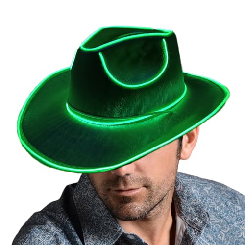 DzpKrka LED Hut Cowboy Mit Beleuchtung Leuchtender Cowboyhut 37x33x13cm Cowboy Pailletten Partykappe Für Weihnachten Halloween Geburtstag Hochzeit Festival Party von DzpKrka